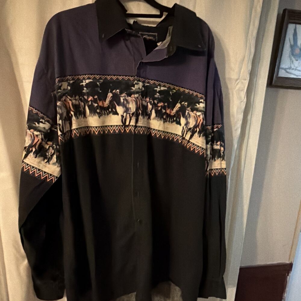 Roper Men's Black Purple Western Horse Graphic Print Long Sleeve Button-Up
